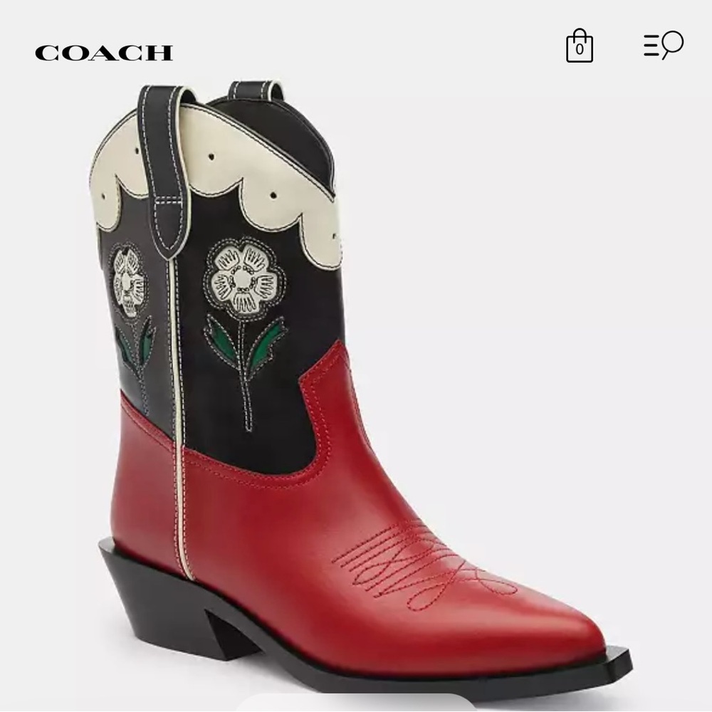 Coach Aria Cowboy Boots Red/Black Floral Embroidered Boots **Sold out at Coach**